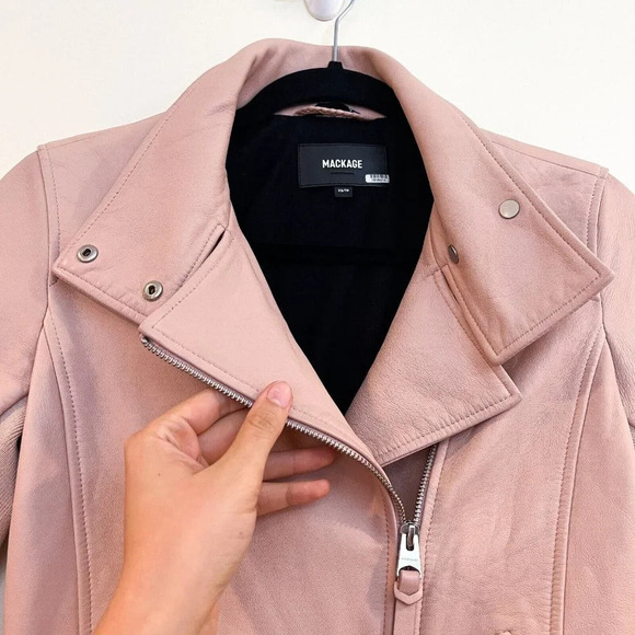 Mackage 100% Leather Light Pink Designer Motorcycle Designer Jacket XS - Picture 4 of 13